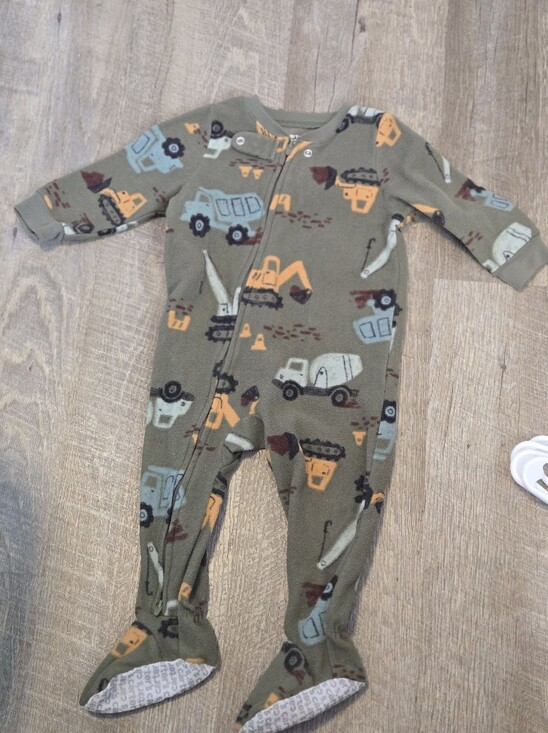 Carter's Other - Carter's Olive Green Footed One-Piece with Construction Vehicles